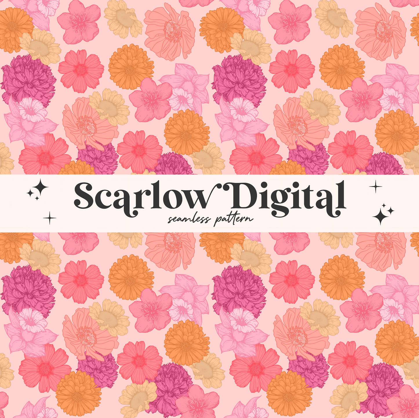 Flowers Seamless Pattern Sublimation Digital Design Download, spring florals seamless pattern, girl seamless file, girl summer seamless