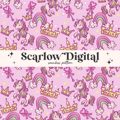 Magical Seamless Pattern-Unicorn Sublimation Digital Design Download-magic castle seamless, rainbow seamless, fairytale seamless pattern