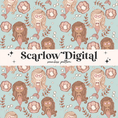 Mermaid Seamless Pattern-Summer Sublimation Digital Design Download-sea shells seamless, beachy seamless file, girly seamless, trendy design