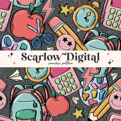 School Seamless Pattern-Back to School Sublimation Digital Design Download-retro school seamless, apple seamless, education seamless, trendy