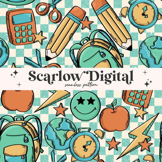 School Seamless Pattern-Back to School Sublimation Digital Design Download-retro school seamless, apple seamless, education seamless, trendy
