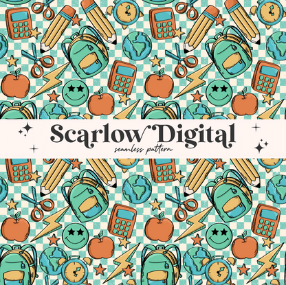 School Seamless Pattern-Back to School Sublimation Digital Design Download-retro school seamless, apple seamless, education seamless, trendy