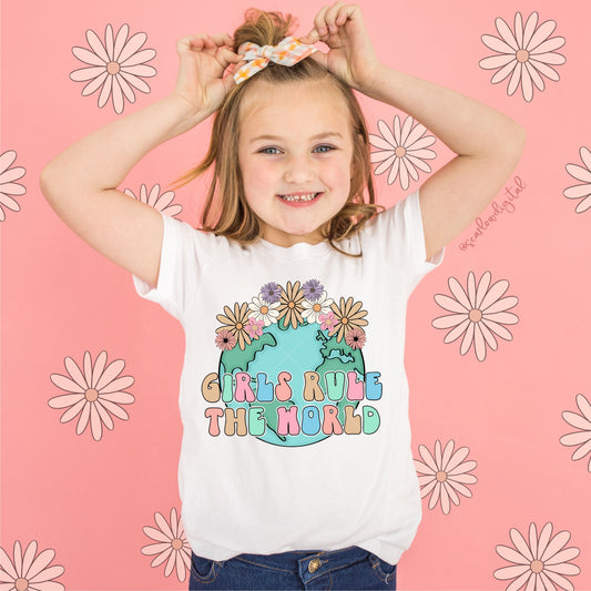 Girls Rule The World PNG-Floral Sublimation Digital Design Download-spring png, summer png, flowers png, little girl png, girl sublimation