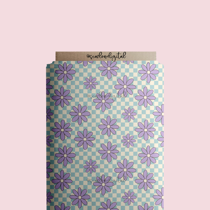 Retro Floral Seamless Pattern Sublimation Digital Design Download, checkered seamless, hippie seamless, retro seamless, floral seamless