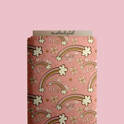 Dream Big Seamless Pattern-Boho Sublimation Digital Design Download-floral seamless pattern, girl seamless file, rainbow seamless pattern