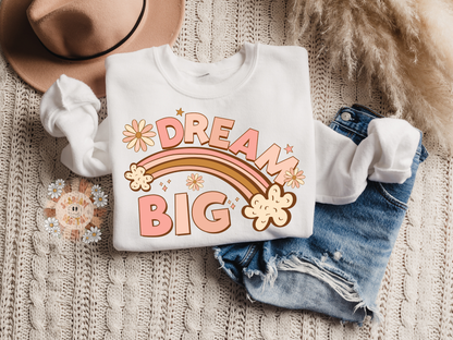 Dream Big PNG-Boho Sublimation Digital Design Download-floral png, rainbow png, inspirational png, motivational png, girl png, retro png