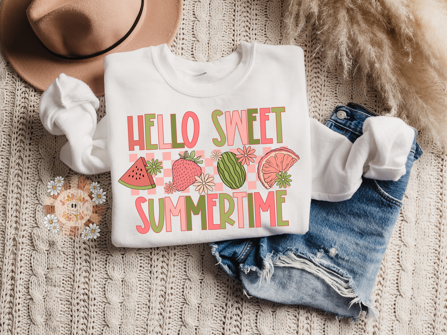 Hello Summer PNG-Fruit Sublimation Digital Design Download-strawberry png, watermelon png, floral png, summertime png, sweet summer png