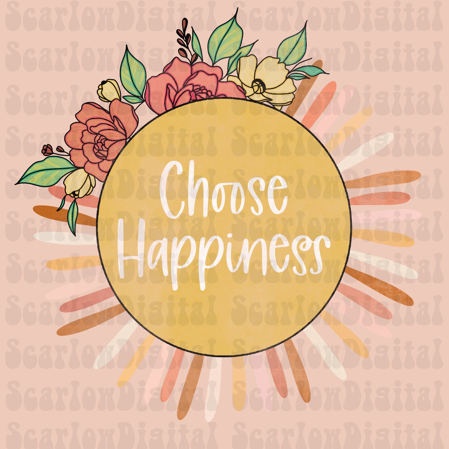 Choose Happiness PNG Sublimation Design Download, boho sunshine PNG design, floral PNG for Sublimation, summertime png downloads, happy png