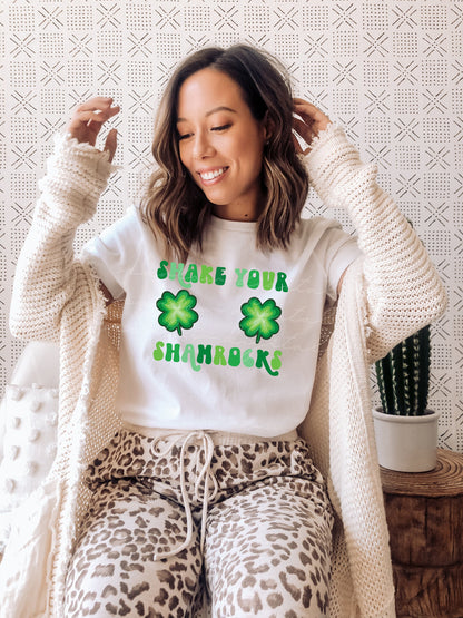 Shake Your Shamrocks PNG sublimation design download, St. Patrick's Day png for women‚Äôs t-shirt sublimation, shamrock png for t-shirts