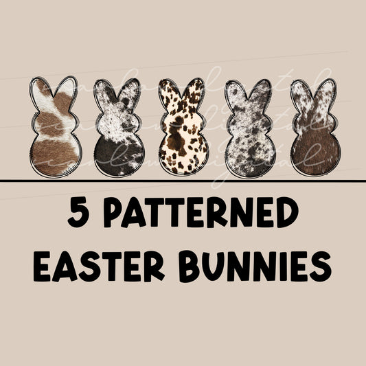 Set of Five Cowhide Easter Bunny PNG designs for Sublimation, Easter bunny design elements, Easter bunny png bundle, Easter sublimation png