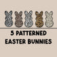 Set of Five Leopard Print Easter Bunny PNG designs for Sublimation, Easter bunny design elements, Easter bunny bundle, Easter sublimation