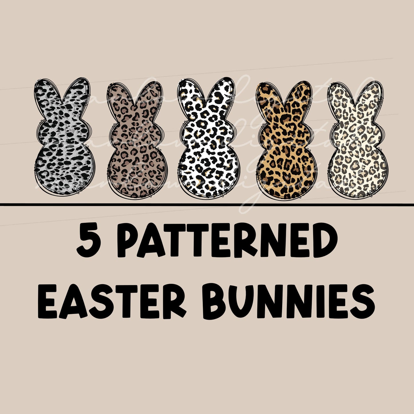 Set of Five Leopard Print Easter Bunny PNG designs for Sublimation, Easter bunny design elements, Easter bunny bundle, Easter sublimation