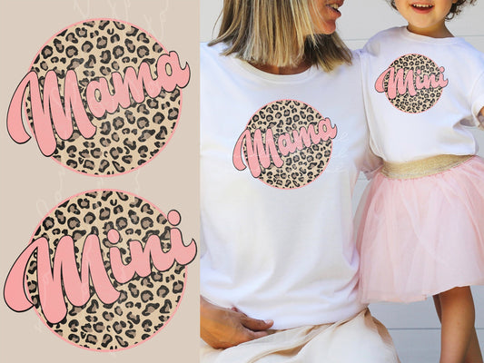 Mama and Mini Matching PNG FOR Sublimation, Leopard Mama and Mini png designs for sublimation, retro design DTG designs, png for mama, mama