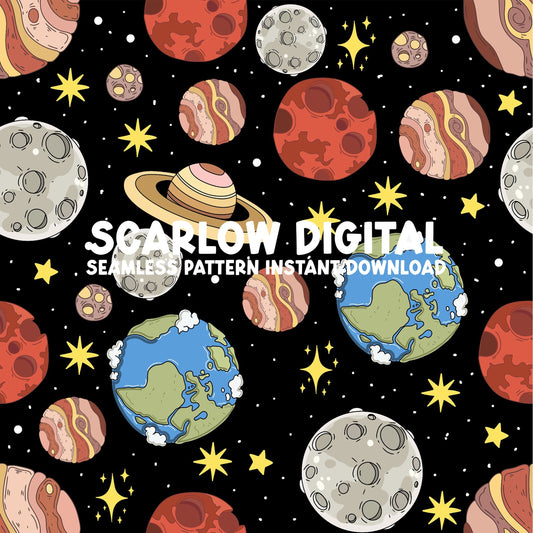 Outer Space Seamless Pattern, Planets Seamless File, Seamless Patterns for Boys, Boy Sublimation Designs, Astronaut Seamless File Designs