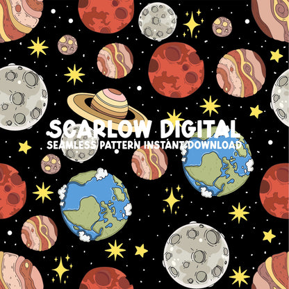 Outer Space Seamless Pattern, Planets Seamless File, Seamless Patterns for Boys, Boy Sublimation Designs, Astronaut Seamless File Designs