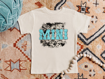 Western Turquoise Cowhide Mama and Mini PNG sublimation design download, western mommy and me PNG designs, cowhide mama png, png for girls