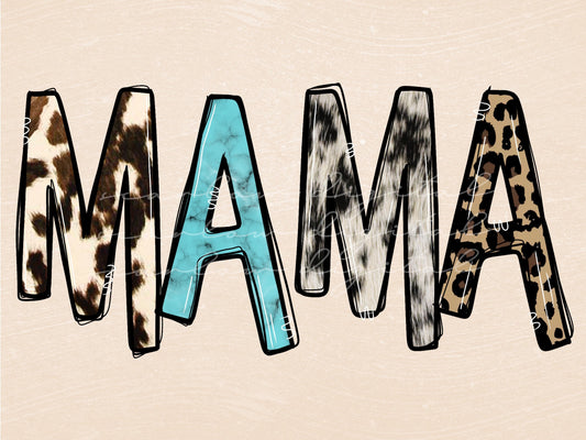 Western Mama PNG sublimation design download, turquoise mama png, cowhide mama png, leopard print mama png, cow print western png design
