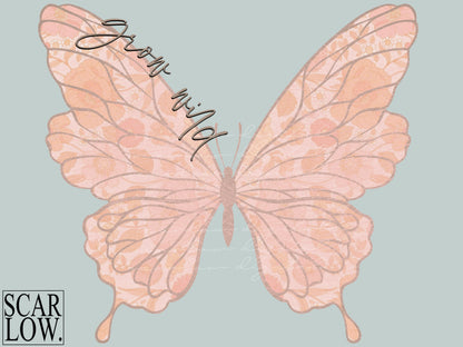 Grow Wild Boho Butterfly PNG sublimation design download, butterfly png, boho png, vintage butterfly png, vintage png, png for little girls