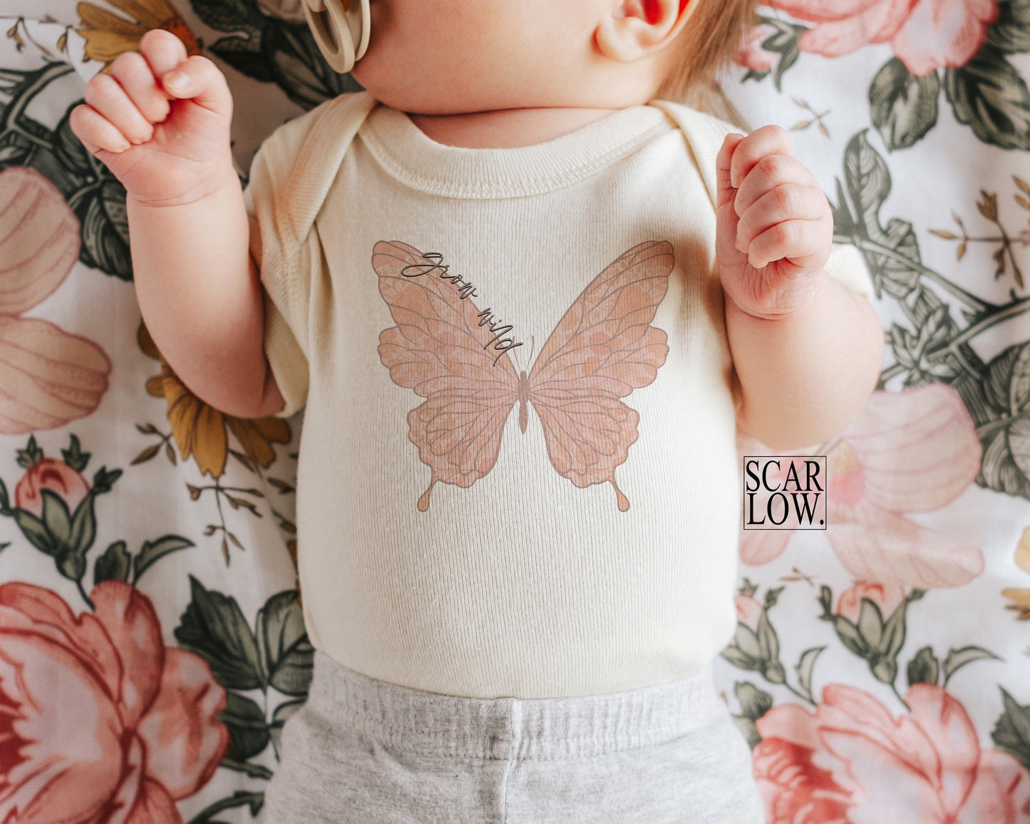 Grow Wild Boho Butterfly PNG sublimation design download, butterfly png, boho png, vintage butterfly png, vintage png, png for little girls