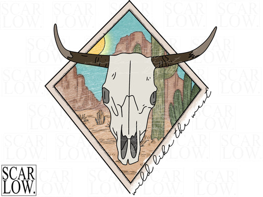Wild Like The West Cow Skull Desert PNG sublimation design download, cow skull png, western png, country desert png, southwest png, vintage