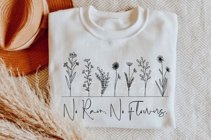 No Rain No Flowers Minimalist PNG sublimation design download, boho floral png, boho sublimation, flowers png, spring png, png for girls