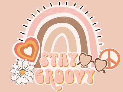 Stay Groovy Boho Rainbow Hippie PNG sublimation design download, hippie png, rainbow png, retro png, vintage png, little girl png, girl png