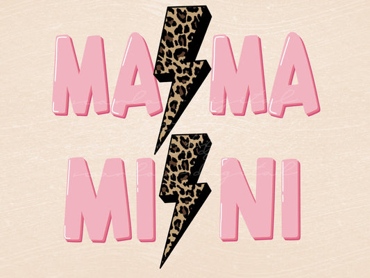 Mama and Mini Leopard Print Lightening Strike PNG sublimation design download, little girl png, png for girls, mommy and me png designs