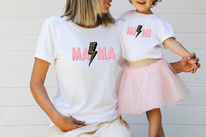 Mama and Mini Leopard Print Lightening Strike PNG sublimation design download, little girl png, png for girls, mommy and me png designs