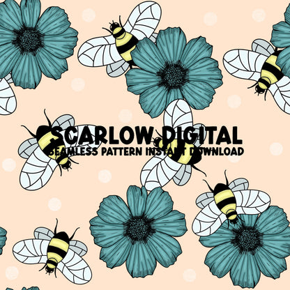 Honey Bee Seamless Pattern Sublimation Design Download, Bee seamless file, summer vibes seamless, summer seamless sublimation pattern