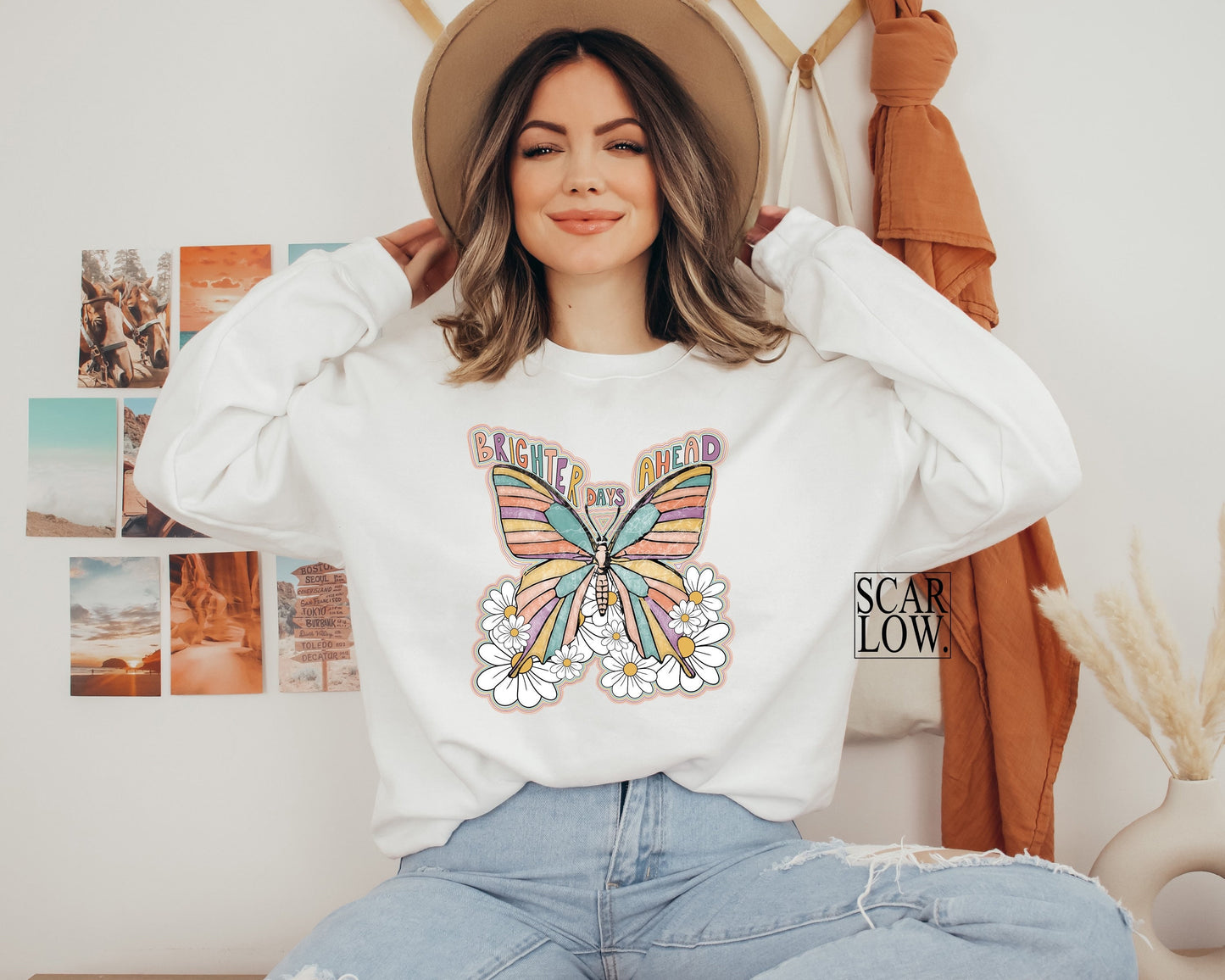 Brighter Days Ahead Floral Butterfly PNG sublimation design download, retro summer png, boho butterfly png, inspirational png, retro png