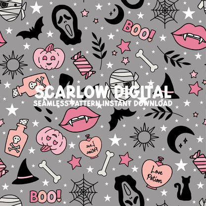 Gothic Halloween Seamless Pattern Sublimation Design Download, punk rock seamless file, gothic seamless file, Halloween digital paper