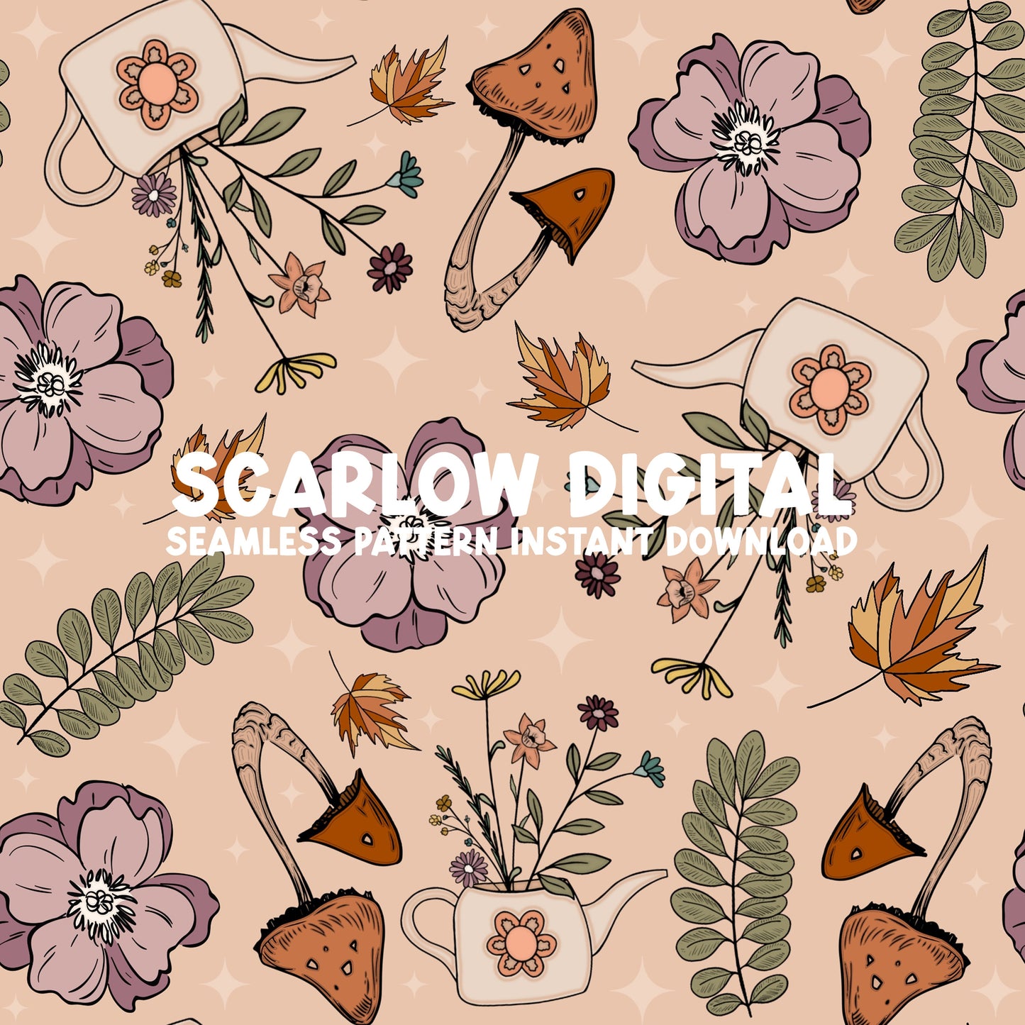 Floral Fall Autumn Seamless Pattern Sublimation Design Download, fall seamless file, autumn digital paper, floral sublimation designs