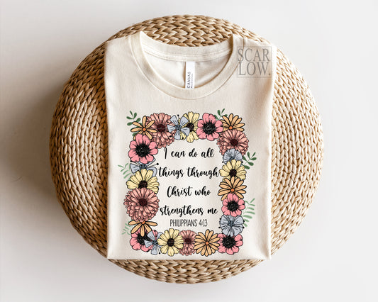 Philippians 4:13 Floral PNG sublimation design download, Christian women png, bible scripture png, bible verse png, png for Christians