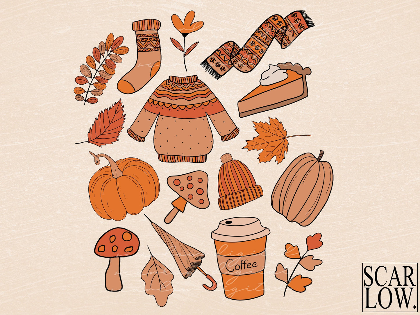 Fall Doodles PNG Print File For Sublimation Or Print, Boho Sublimation, Fall sublimation, autumn designs, retro fall png, vintage fall png