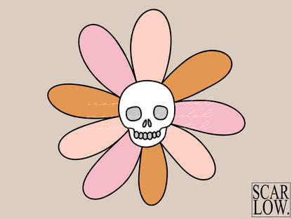 Halloween Skull Flower PNG sublimation design download, preppy halloween png, skull png, halloween png, boho halloween png, spooky png