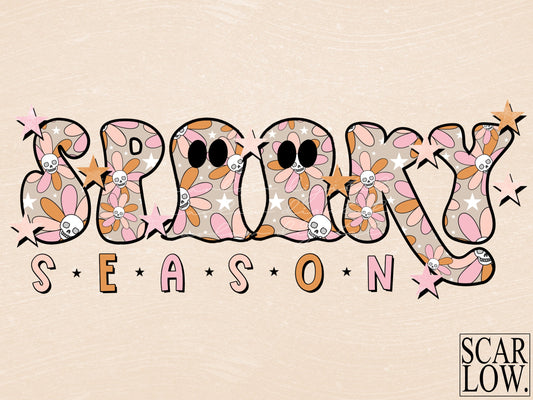 Spooky Season Halloween PNG sublimation design download, boho Halloween png, spooky season png, skull floral png, skeleton png, hippie png