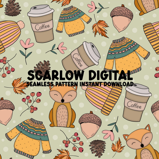 Fall Doodles Seamless Pattern Sublimation Design Download, fall seamless file, fall sublimation, fall designs, autumn seamless pattern