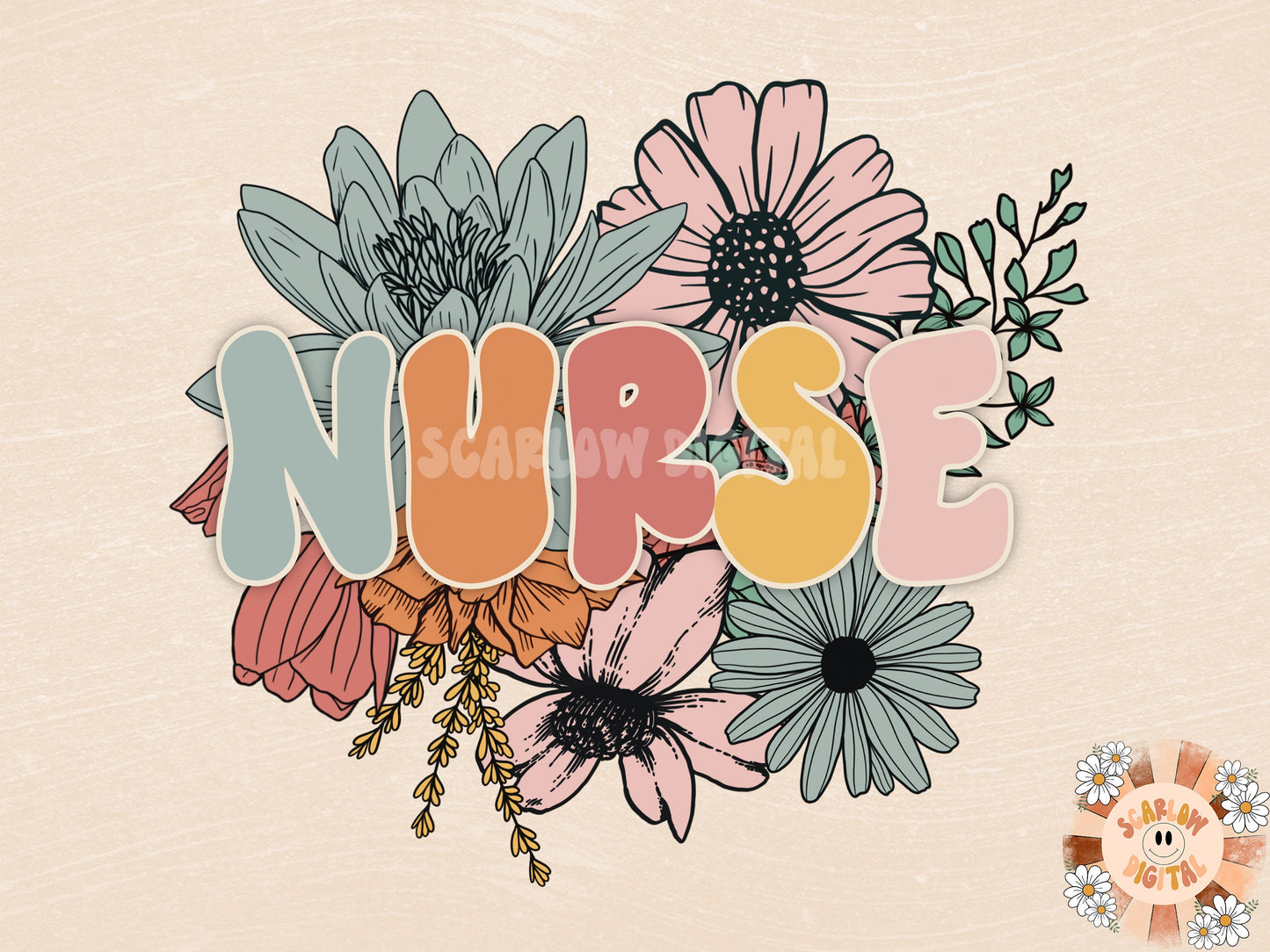 Floral Nurse PNG-Sublimation Design Download-Healthcare png, nurse sublimation, png for nurses, RN png, retro nurse png, vintage nurse png