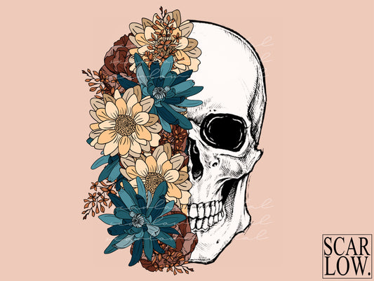 Floral Skull PNG-Sublimation Download-Rocker Sublimation, Boho sublimation, Skull PNG, Retro PNG, Hippie png, boho png, flower sublimation