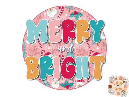 Merry and Bright PNG-Christmas Sublimation Design Download- santa claus png, christmas season png, candy cane png, christmas spirit png