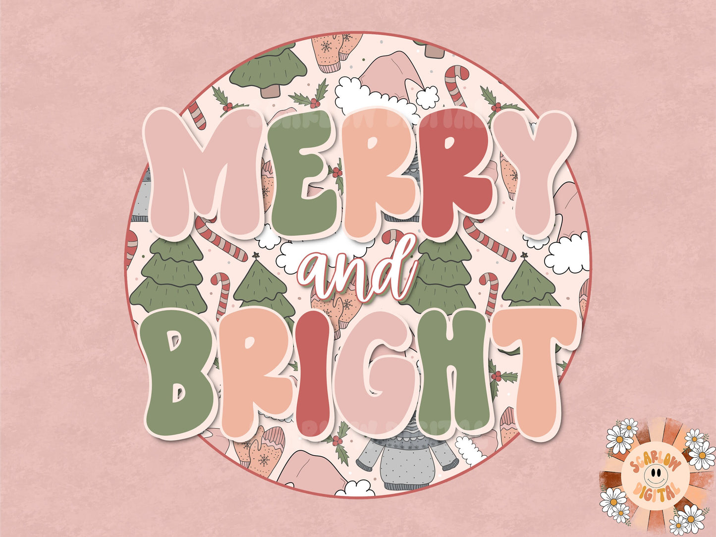 Merry and Bright PNG-Christmas Sublimation Design Download- santa claus png, christmas season png, candy cane png, christmas spirit png