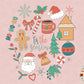 Christmas Doodles PNG Sublimation Design Download-Christmas tree png, Santa Claus png, candy cane png, gingerbread house png, ornament png