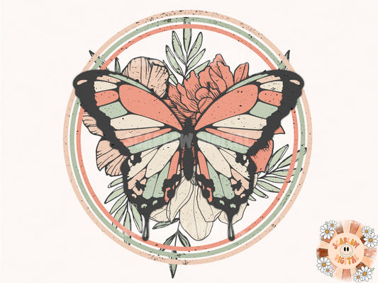 Retro Butterfly PNG-Sublimation Digital Design Download-retro sublimation, butterfly png, floral bouquet png, summer sublimation, spring png
