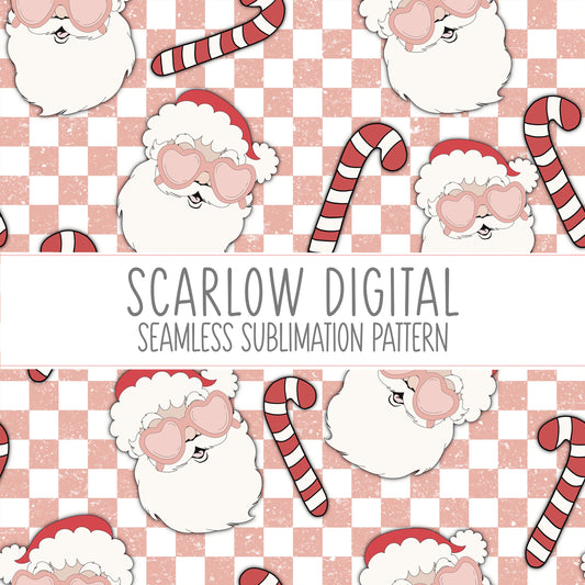 Santa Seamless Pattern-Christmas Sublimation Digital Design Download-Santa claus seamless pattern, retro Christmas sublimation designs