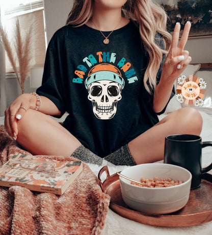 Bad to the Bone PNG Design-Skull Sublimation Digital Design Download-little boy png, rocker boy png, edgy boy png, Halloween png, spooky png design