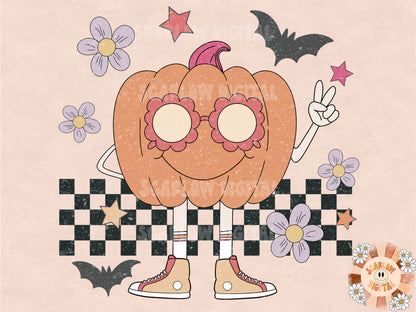 Groovy Pumpkin PNG-Halloween Sublimation Digital Design Download-spooky season png, spooky vibes png, Halloween girl png, fall sublimation