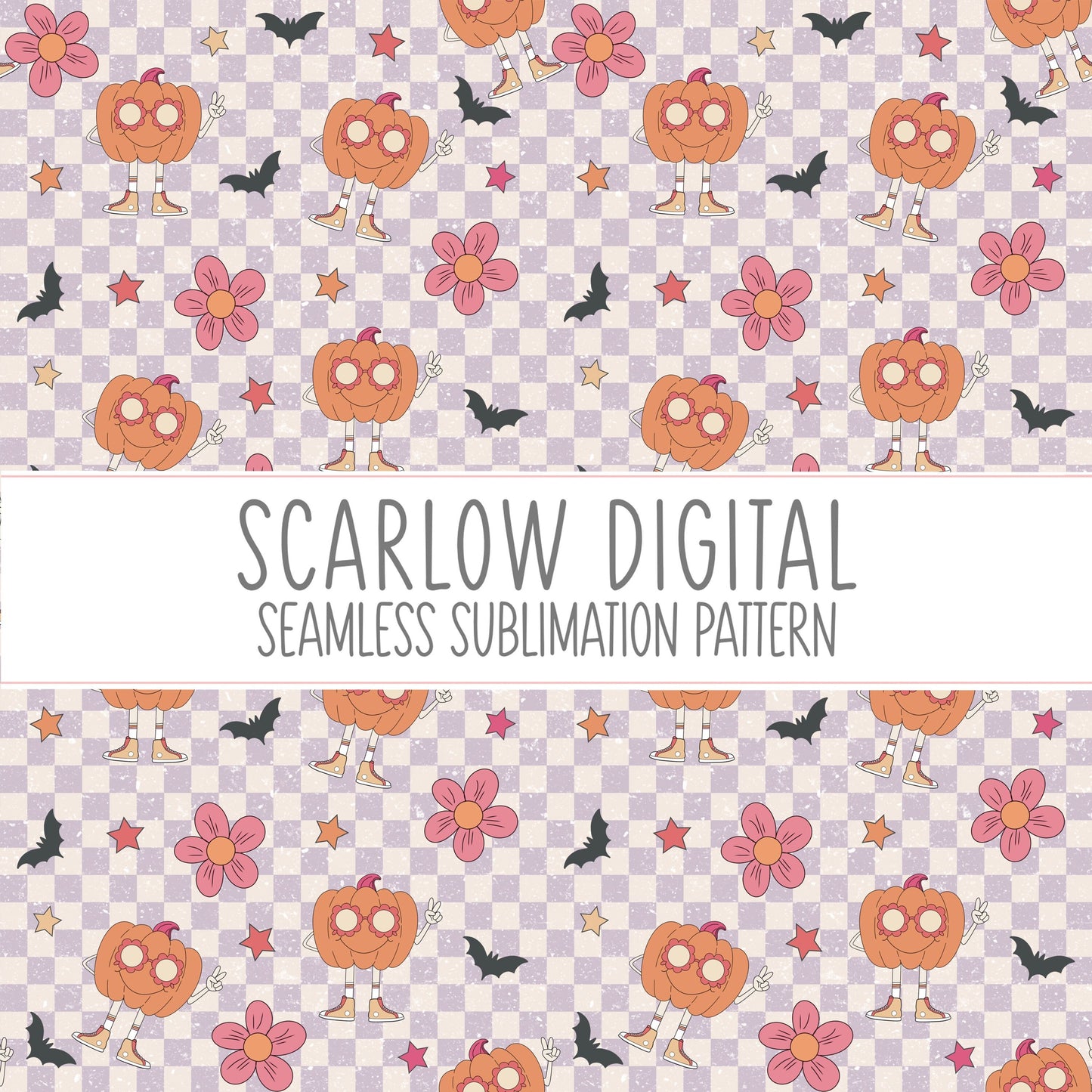 Groovy Pumpkin Seamless Pattern-Halloween Sublimation Digital Design Download-girl seamless pattern, Halloween seamless pattern, girl design