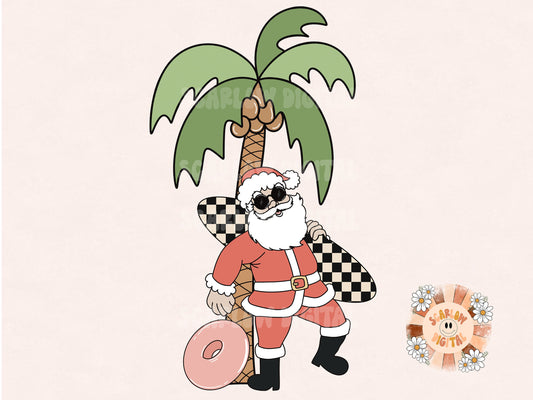 Surfing Santa Claus PNG-Christmas Sublimation Digital Design Download-Christmas in July png, summer png, santa sublimation, Christmas png