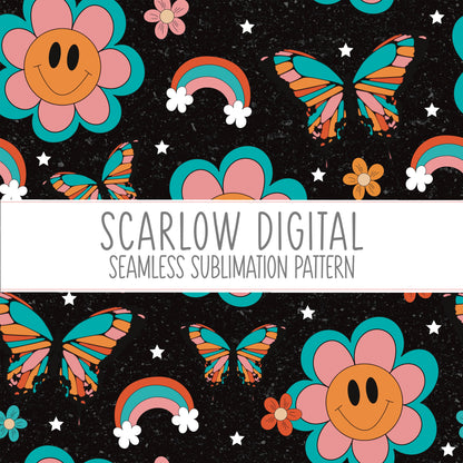 Retro Seamless Pattern-Girl Sublimation Digital Design Download-girl seamless pattern, retro sublimation, floral seamless file, boho designs