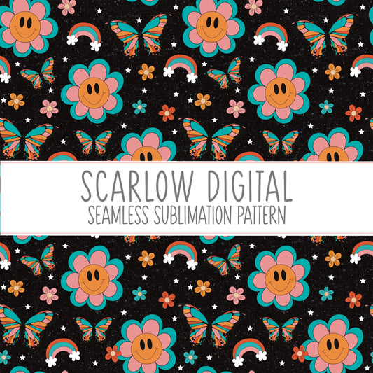 Retro Seamless Pattern-Girl Sublimation Digital Design Download-girl seamless pattern, retro sublimation, floral seamless file, boho designs